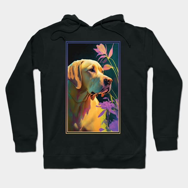 Labrador Retriever Dog Vibrant Tropical Flower Tall Digital Oil Painting Portrait Hoodie by ArtHouseFlunky